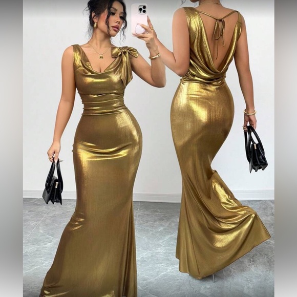 Elegant Gold Evening Gown - Picture 2 of 8